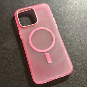 Otterbox 15 pro max case. Has a slight subtle pink swirl design